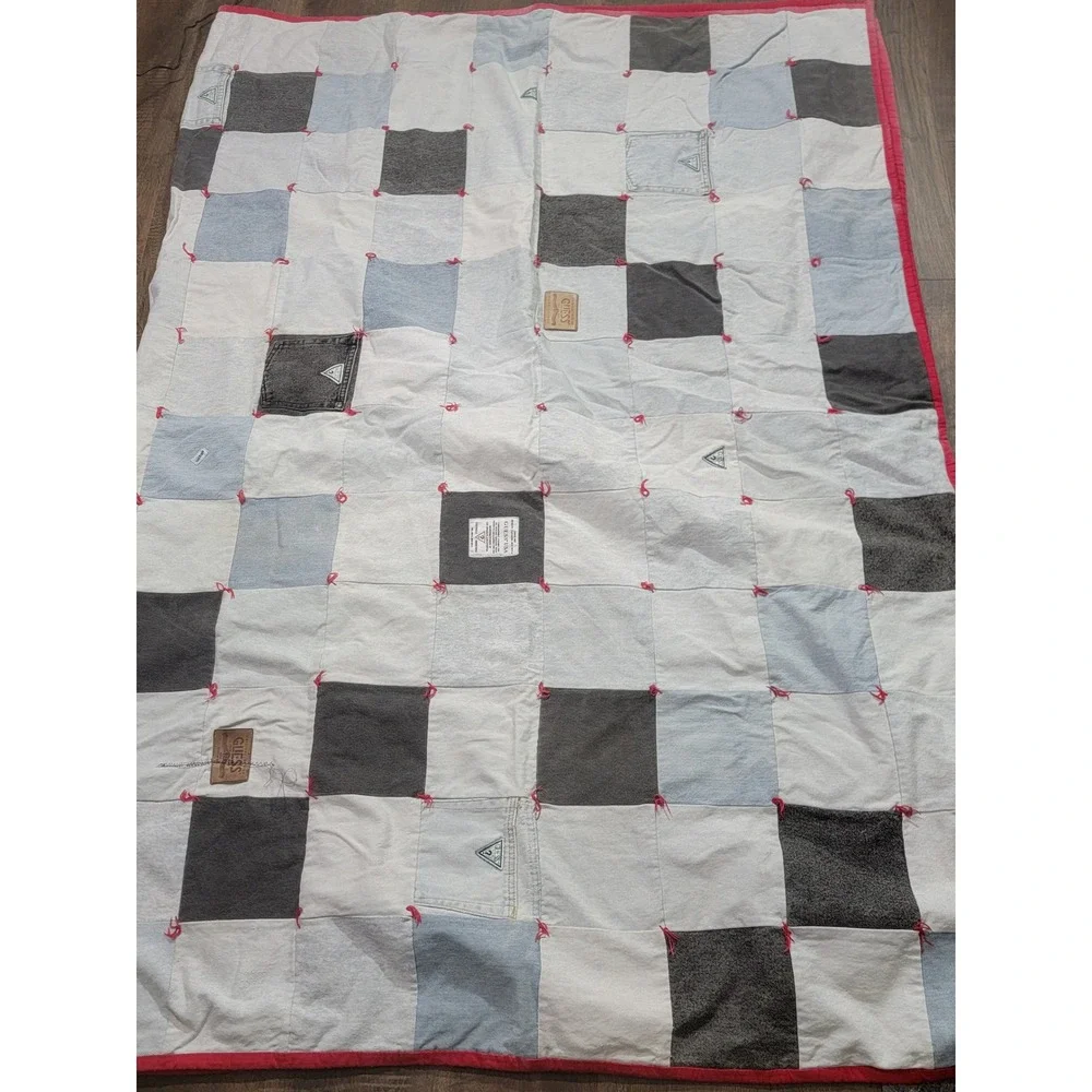 Vintage Guess Denim Patchwork Quilt American Flag Reversible Americana 70x100